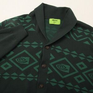 NVIDIA Sweater Mens Large Green Cardigan Shawl Collar Button Geek Nerd Knit